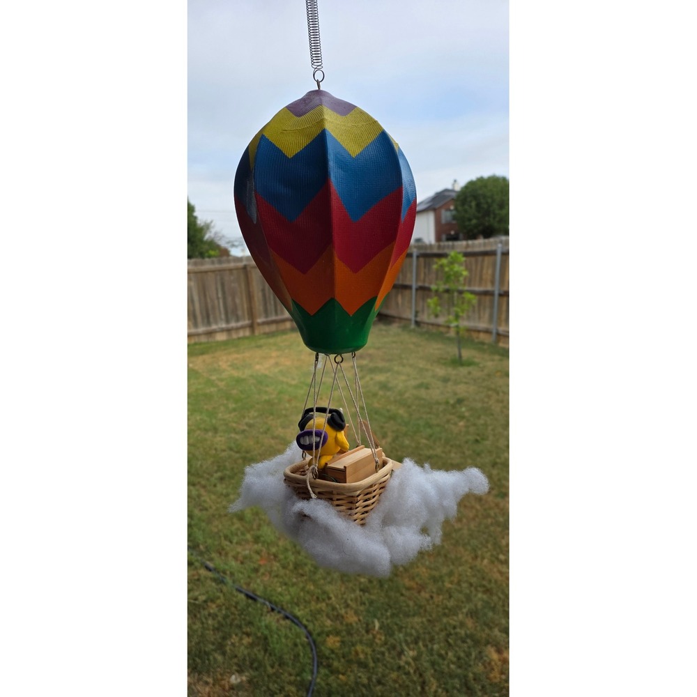 Handmade Hot Air Balloon Sculpture Whimsical Character Propeller Mixed Media Art